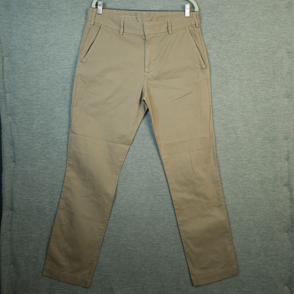 S.K.U Men's Light Khaki Straight Leg Solid Cotton Casual Pants Size 34